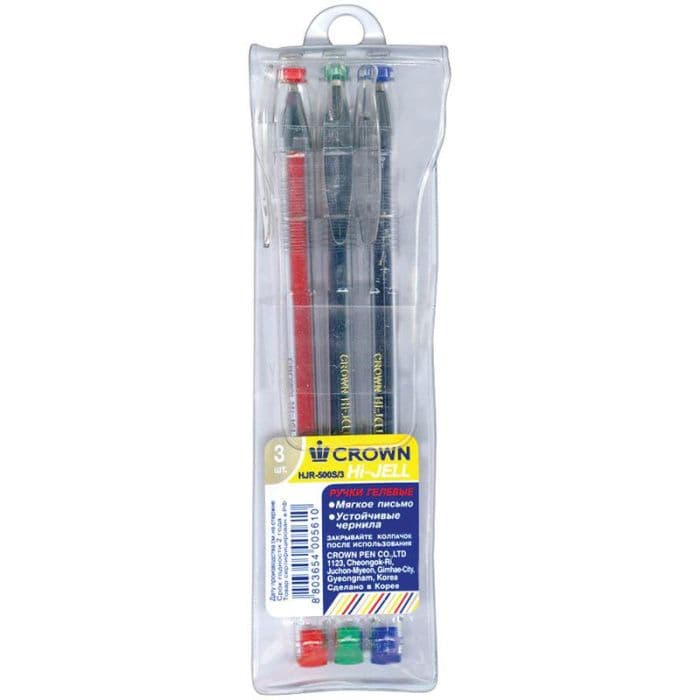 Ручки гелевые в наборе Сrown  3цв.HJR-500SET 101762 - купить в магазине Кассандра, фото, 8803654005610, 