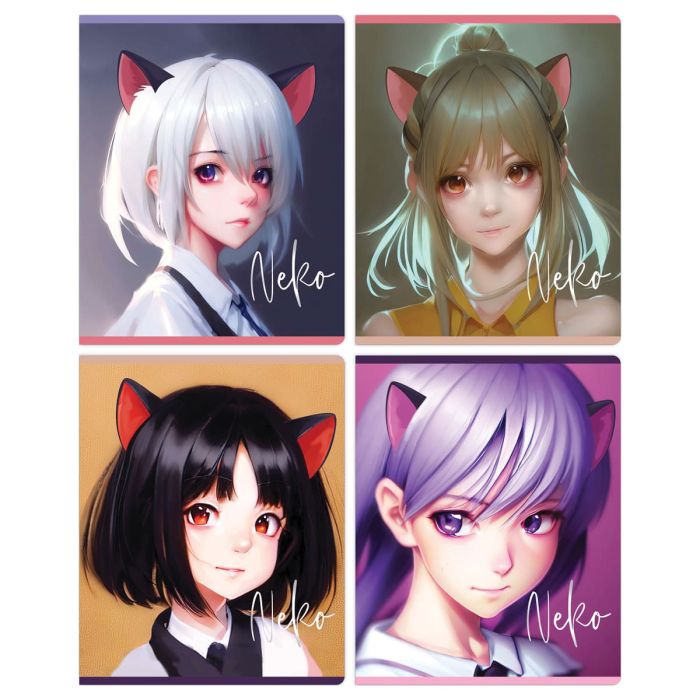 Тетрадь 48л., клетка MESHU "Neko", софт-тач ламинация, тиснение фольгой - купить в магазине Кассандра, фото, 4680211477844, 