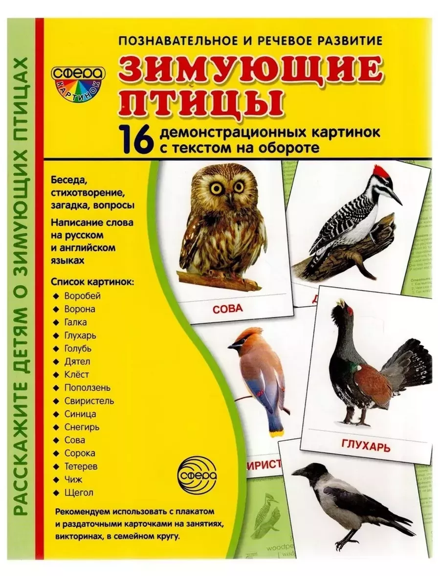 Дем. картинки СУПЕР Зимующие птицы. 16 демонстр. картинок с текстом (173х220мм) - купить в магазине Кассандра, фото, 9785994918326, 