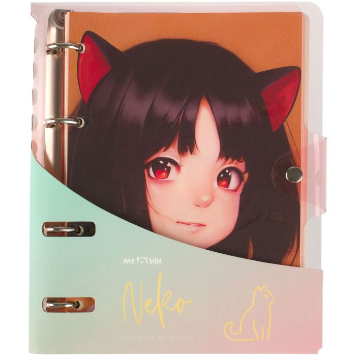 Тетрадь на кольцах 120л., А5, клетка MESHU "Neko", с пластиковой обложкой - купить в магазине Кассандра, фото, 4680211486631, 