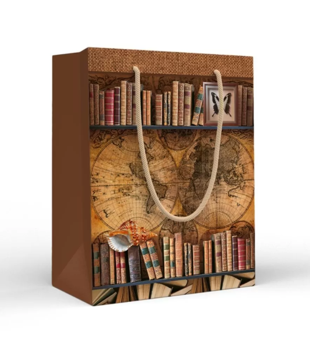 Пакет подарочный (M) Книги и карта мира - купить в магазине Кассандра, фото, 4690513504957, 