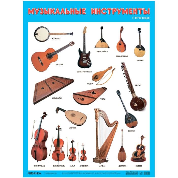 Развивающие плакаты.Музыкальные инструменты. Струнные - купить в магазине Кассандра, фото, 9785431530562, 