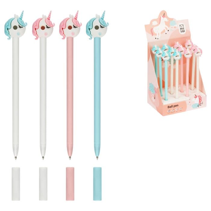 Ручка шариковая MESHU "Sweetheart Unicorn", синяя, 0,7мм, корпус ассорти, с топпером - купить в магазине Кассандра, фото, 4680211400941, 