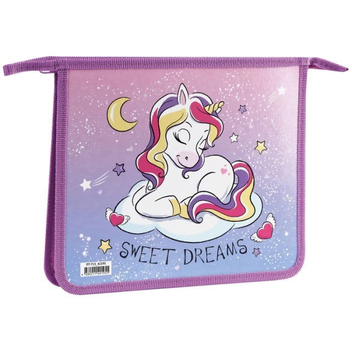 Папка для тетрадей 1 отделение А5 ArtSpace "Sweet Unicorn", пластик/картон, на молнии - купить в магазине Кассандра, фото, 4680211401955, 