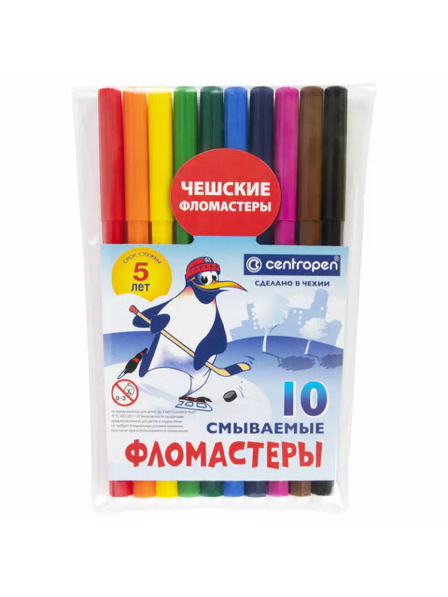 Фломастеры 10цв."CENTROPEN ПИНГВИНЫ" 7790/10-86 - купить в магазине Кассандра, фото, 8595013616215, 